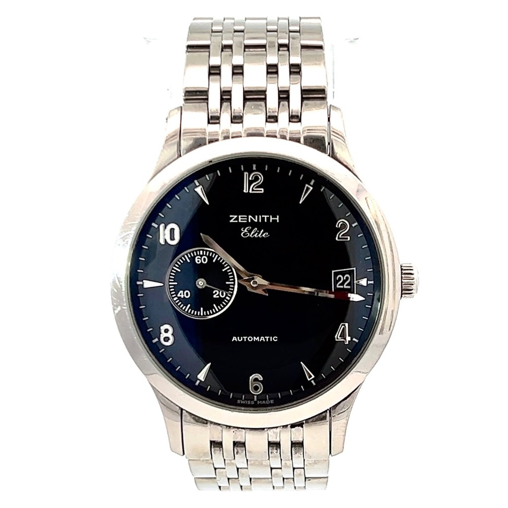 ZENITH ELITE Automatic 37mm Steel Watch Skeleton Backcase Black Dial